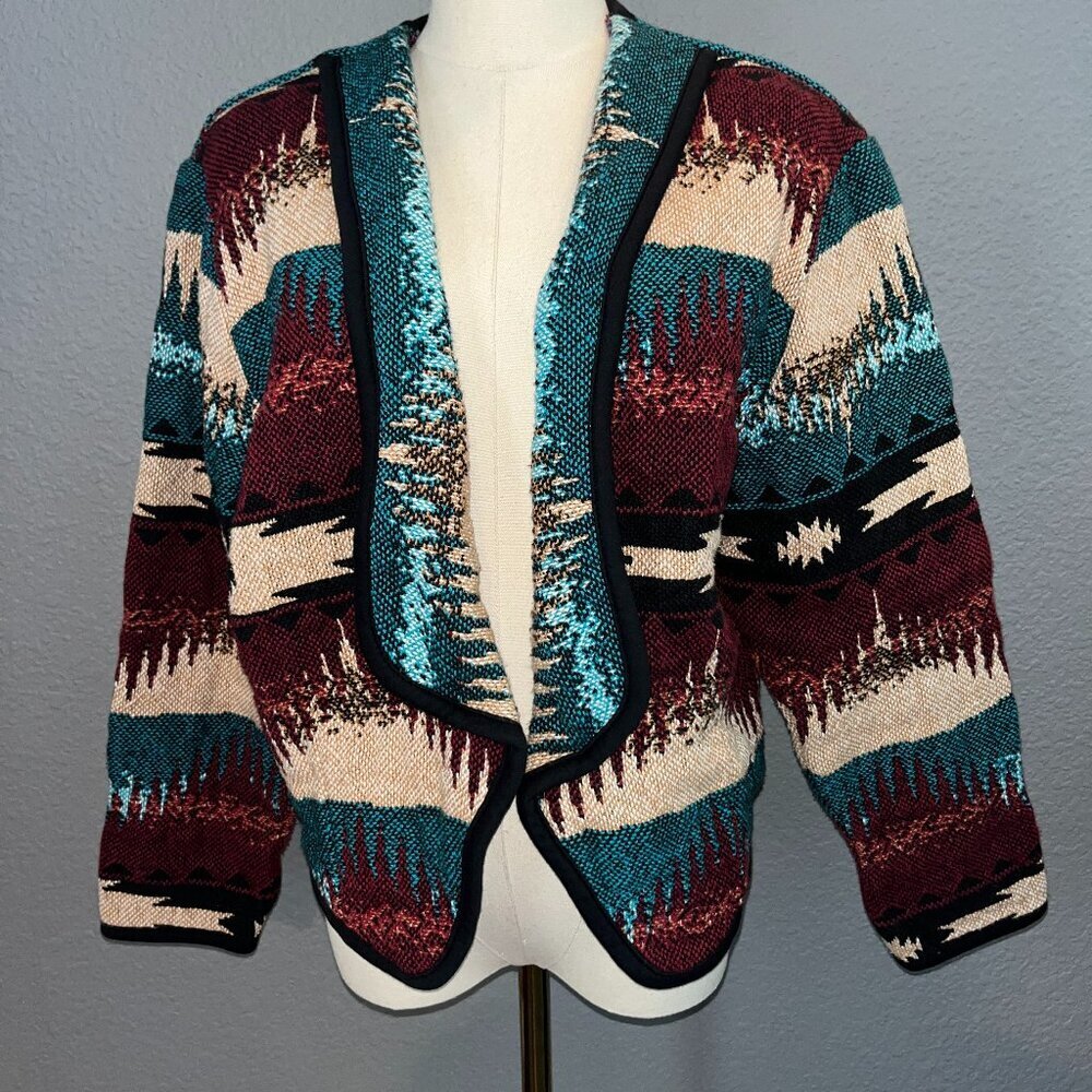 Vintage 90's KOKOPELLI Western Artsy Navajo Design Woven Jacket -Made in USA - S